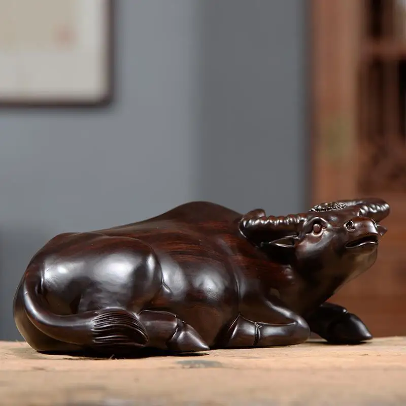 

Ebony Carved Cattle Ornaments, Mahogany Recumbent Cattle, The Twelve Zodiac Signs, Cow Spirit, Soaring Solid Wood Carving