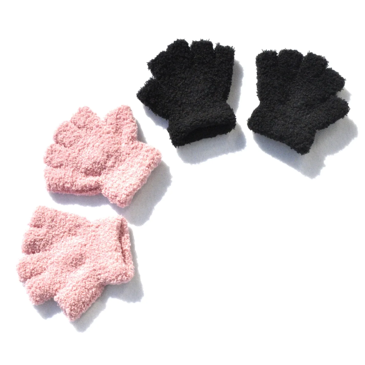 Warm Plush Baby Gloves Children Kindergarten Pupil Student Winter Mittens Coral Fleece Half Finger Gloves For 5-11Y Kid