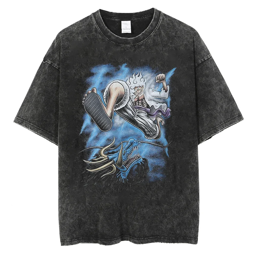 

Harajuku Washed Tshirt Hip Hop Streetwear Japanese Anime One Piece Printed T-Shirt Men Cotton Casual T Shirt Short Sleeve Tees