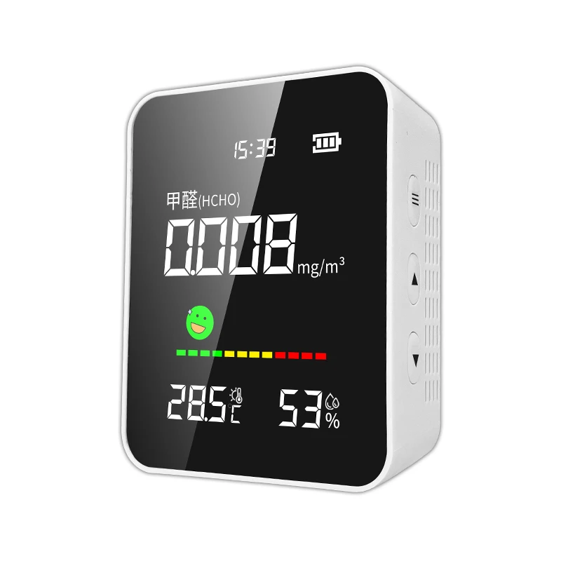 เครื่องตรวจจับฟอร์มาลดีไฮด์ Air คุณภาพแบบพกพา HCHO อุณหภูมิความชื้นเครื่องทดสอบนาฬิกาปลุกสําหรับรถบ้านสํานักงาน 1
