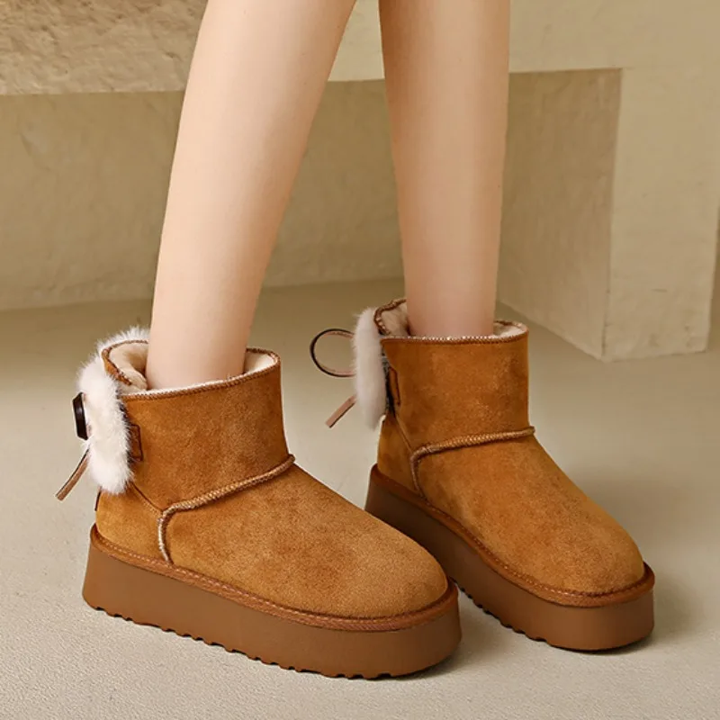 

Winter New Women's Snow Boots Lady Suede Warm Ankle Boots Fashion Flat Shoes Platform Short Booties Female Shoes Botas De Mujer