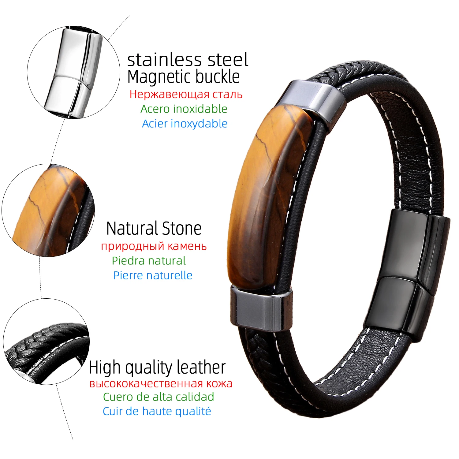 🪬 Natural Stone Braided Leather Bracelets – Hematite, Red Agate, Lapis, Aventurine, Rose Quartz, Tiger Eye, India Agate & Black Agate 6