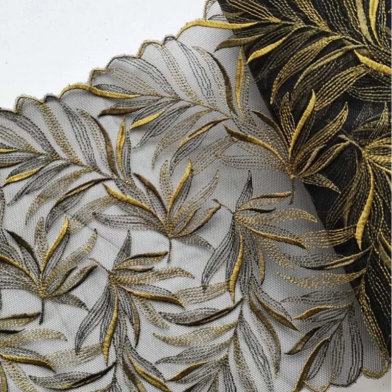 

32Yards Black Embroidered Tulle Lace Trim Mesh Green Leaves Lace Bra Diy Craft Clothes Dress Sewing Fabric