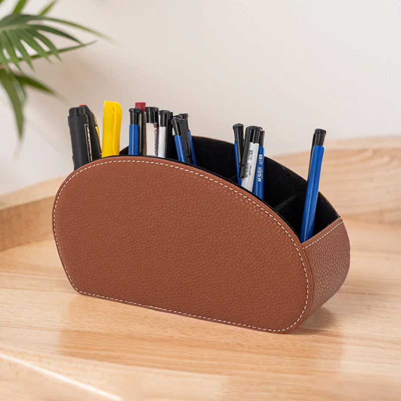 Remote control desktop storage box, office desktop organizing PU leather cosmetics five compartment storage box