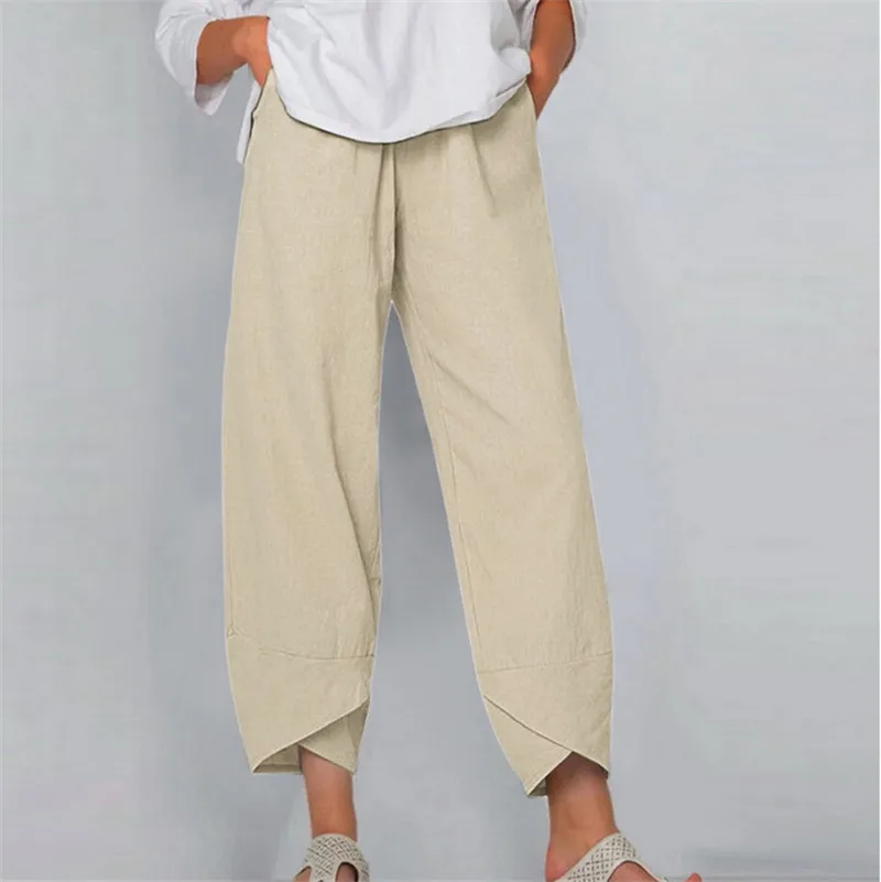 2022 New Spring Summer Womens Ankle-Length Pants Casual Solid Color Elastic Waist Trousers Loose Beach Party Wide Leg Pants adidas pants Pants & Capris