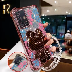 Vibrant Floral Phone Case Set with Lanyard & Stand - 3 - Piece Bundle - Galaxy A51 (Pink)