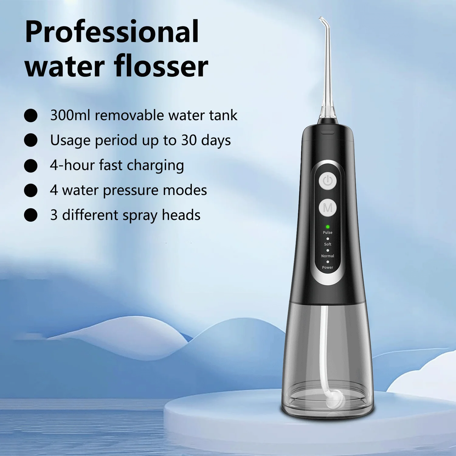 Description Picture 2 of itemYUESI Dental Floss Oral Irrigator 4 Different Cleaning Modes Low Noise Design Rechargeable Teeth Cleaner Electric Water Flosser