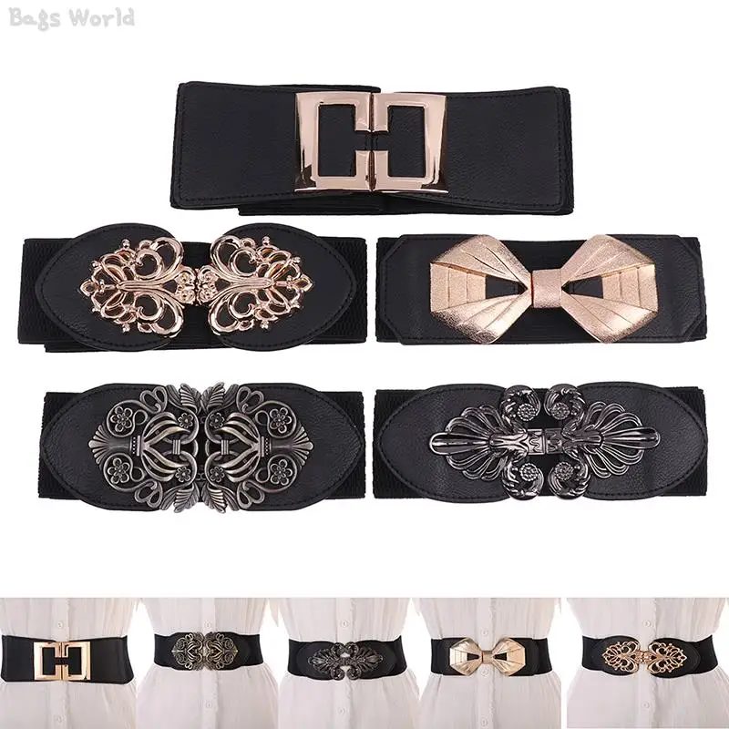 1X-Vintage-Elastic-Wide-Waistband-Black-Belts-Dress-Shirt-Decoration ...