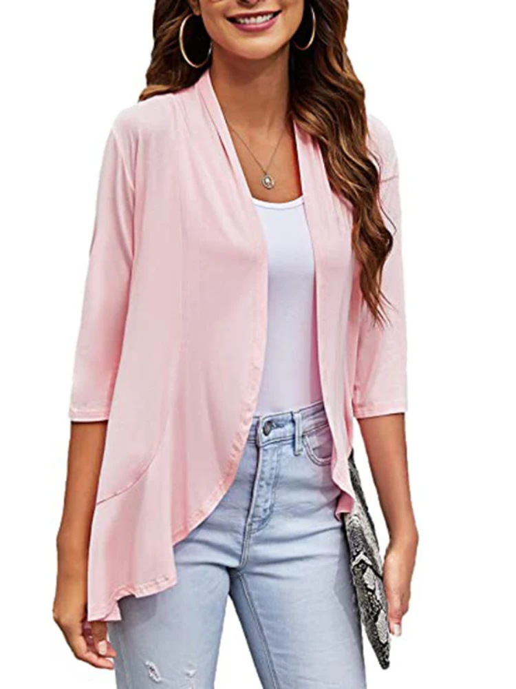 

2023 Spring/Summer New Women's Half Sleeve Casual Fashion Solid Color Personalized Ruffle Edge Cardigan Top Aesthetic Clothes