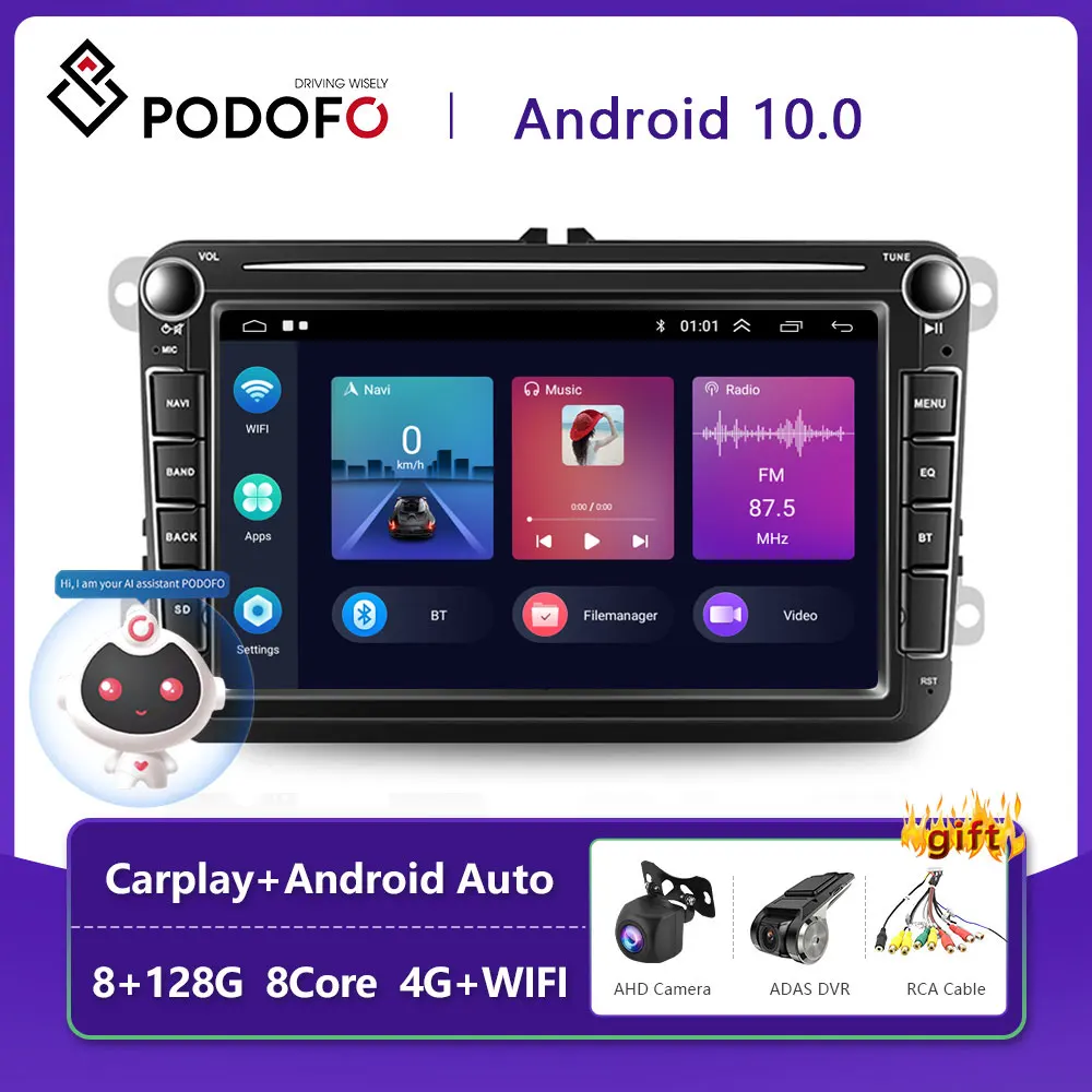 Podofo 4G 2 Din Android Auto Radio Für Vw Volkswagen Golf Polo Tiguan Passat Skoda Carplay Auto Multimedia-Player Gps Autoradio