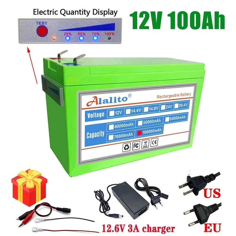 

12V 100000mAh 18650 lithium battery pack built-in high current 30A BMS for sprayers, electric vehicle batterie+12.6V Charg