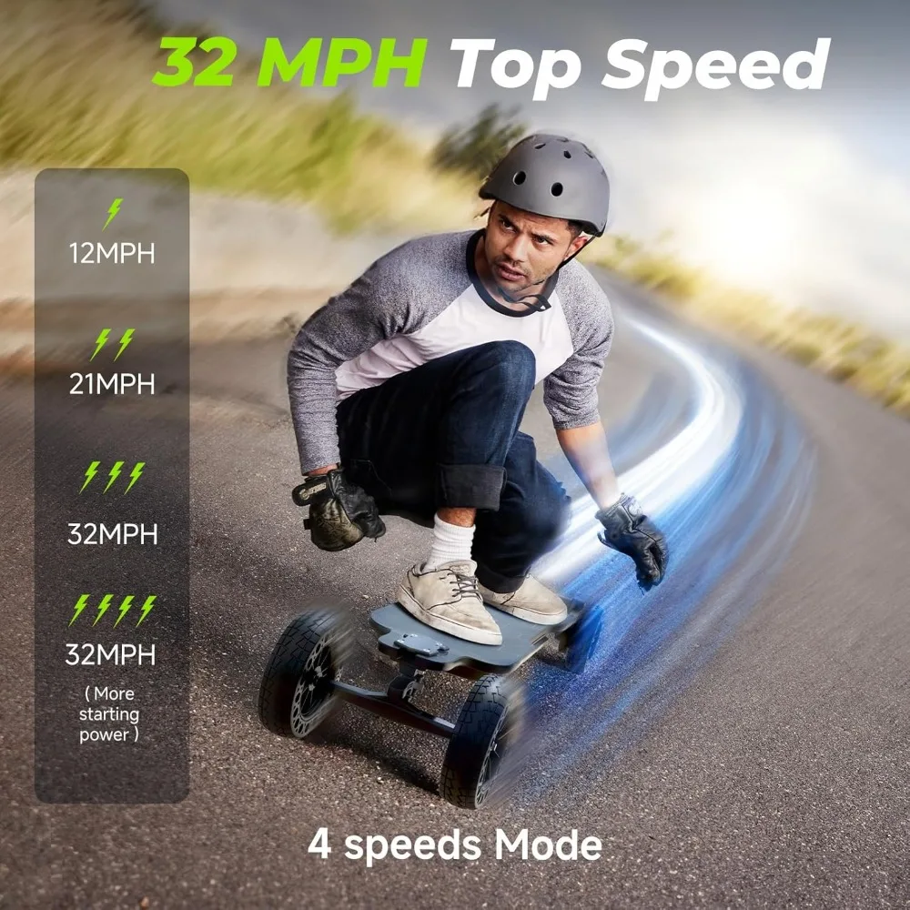 Electric Skateboard with Remote, 1200W/450W/3000W Brushless Motor, 30 Mph 32Mph Top Speed, Electric Longboard for Adults ＆Teens