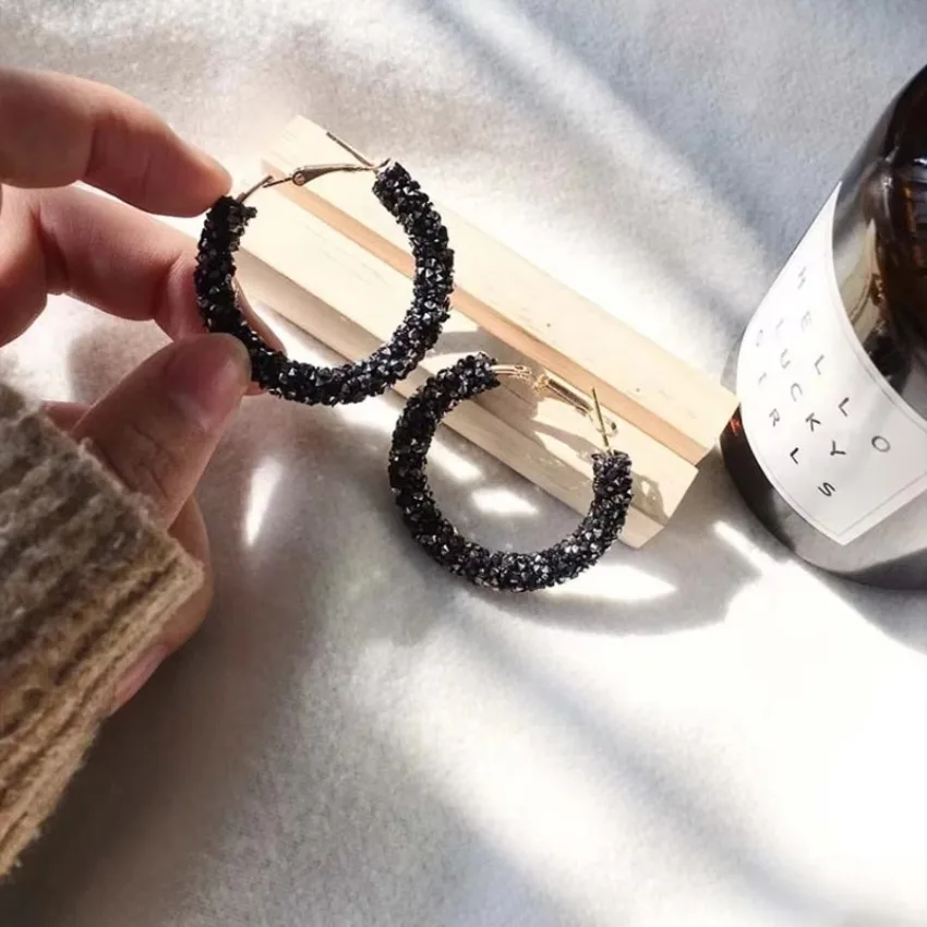 Fashion Charm Crystal Hoop Earrings Geometric Round Shiny Rhinestone Big Earring Jewelry Accessories For Women Creative Gifts