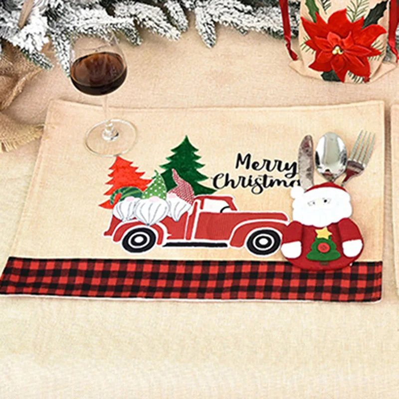 Christmas Cutlery Holder Santa/Snowman/Reindeer Shape Cloth Flatware Bags Table Decorations for Party
