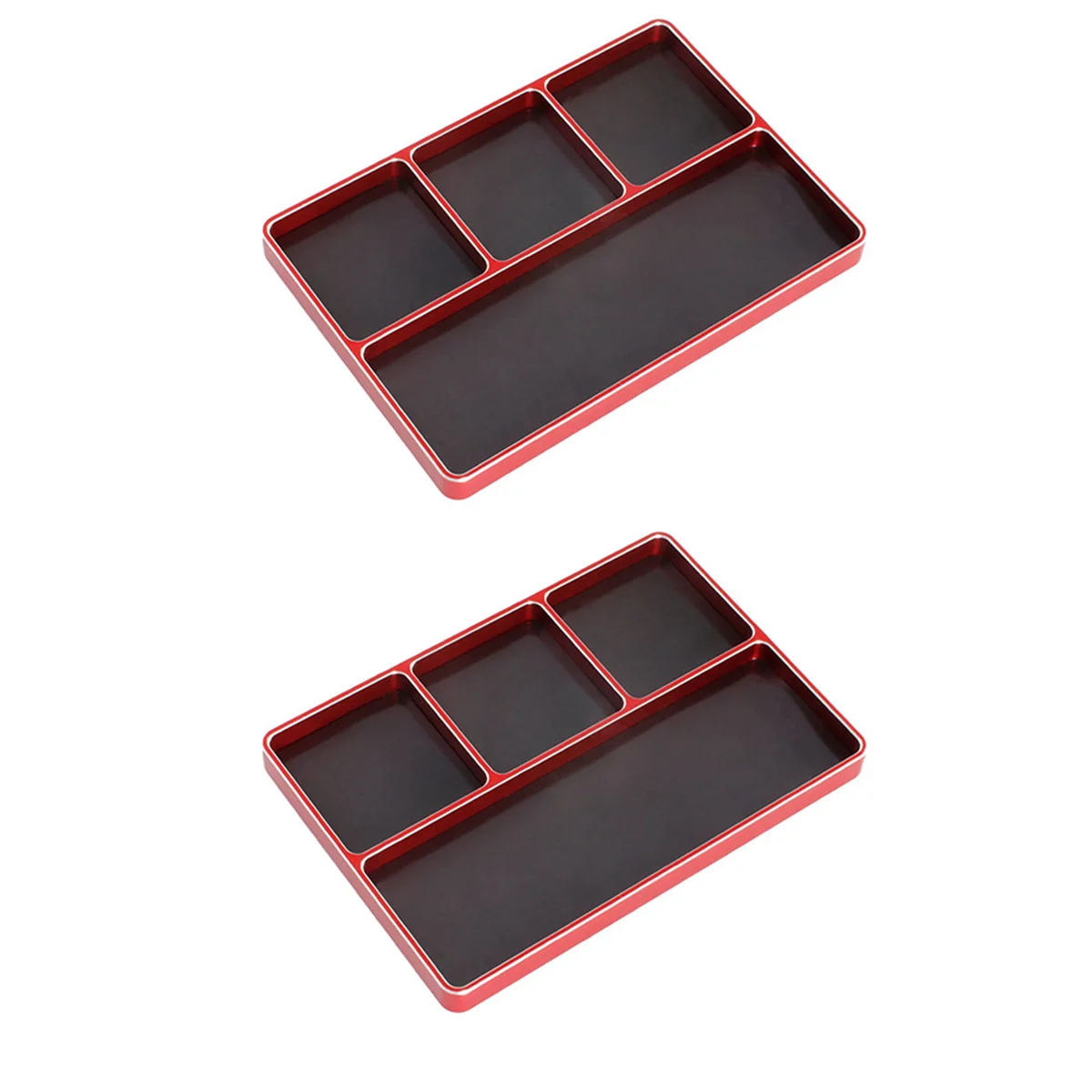 BAAU 2X 1/10 1/8 RC Model Car Metal CNC Four-Grid Simple Screw Disk Storage Box Metal Nut Screw Tray,Red