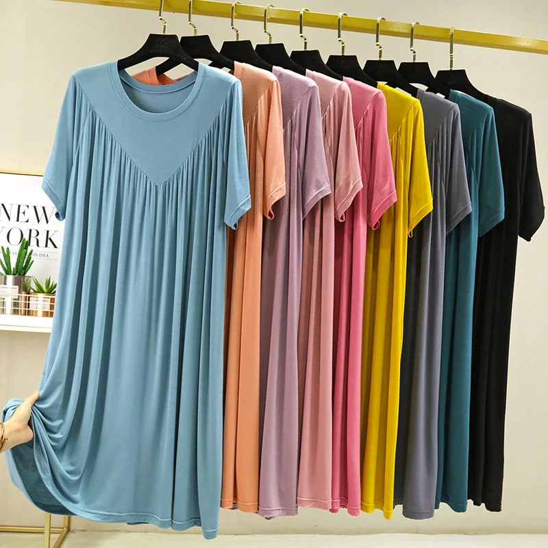Women Nightgowns, Women Nightdresses, Sleeping Dress Summer Nightgowns Women Large Size Loose Long Casual Homewear Sleepwear Dresses Female Short Sleeve Modal Nightdress Women 130KG