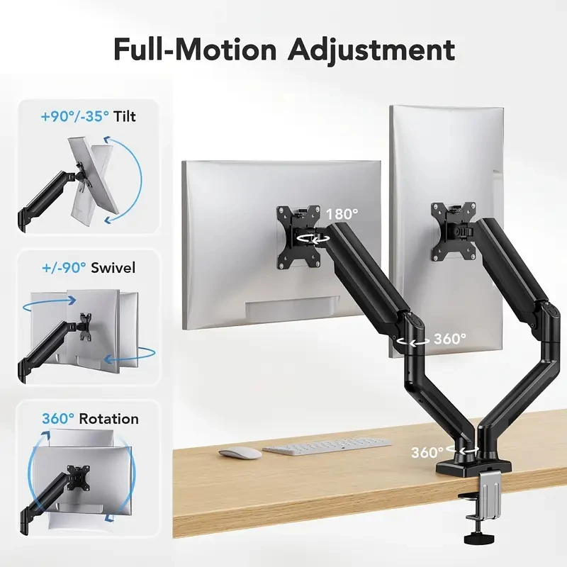 Dual Monitor Mount Adjustable Stand with 180&deg; Swivel Tilt 360&deg; Rotation For 13&Prime;&ndash;32&Prime; Screens Home Office