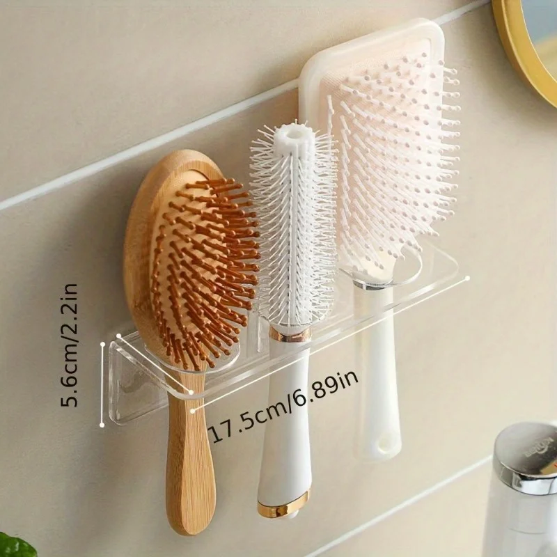 Wall-Mounted Hair Brush Holder – Clear Plastic Bathroom Organizer,Toiletries | 1pc Transparent Design | Use Without Electricity 4
