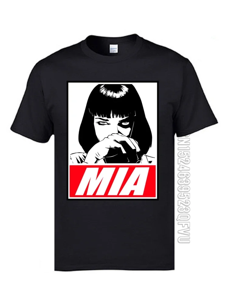 

Мужские футболки с принтом криминальной фантастики Mia Wallace, простые топы, футболки из 100% хлопка с коротким рукавом, повседневные футболки