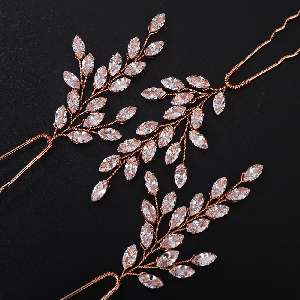 3PCS Wedding Zircon Hair Pins Silver Women Hair Piece Rhinestone Gold Clip Bridal Bride Accessories Trendy Ornaments