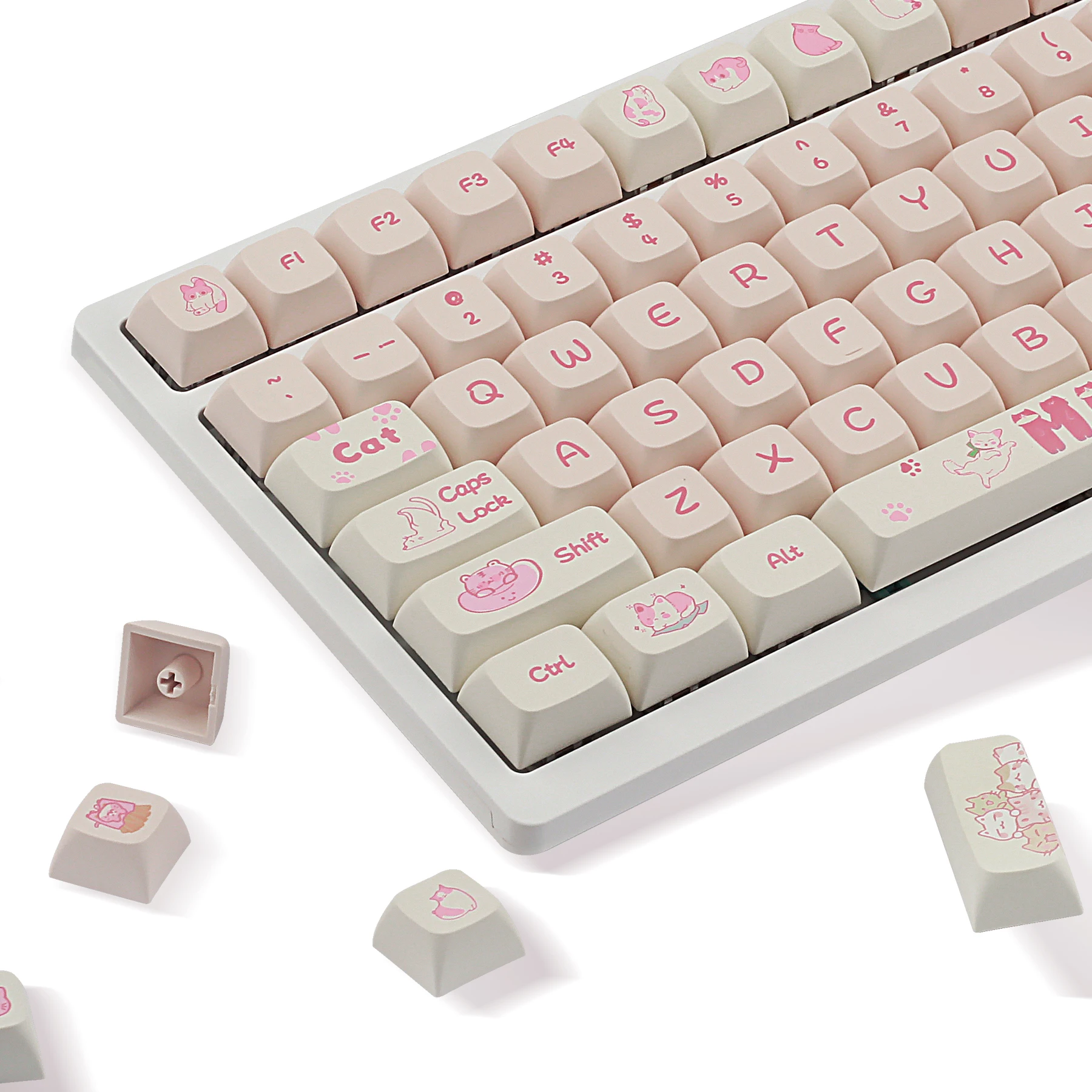 

XDA Profile Keycap 133 Keys Pink Naughty Cat Theme PBT Keycaps For MX Switch Mechanical Keyboard Dye Sublimation Key Caps