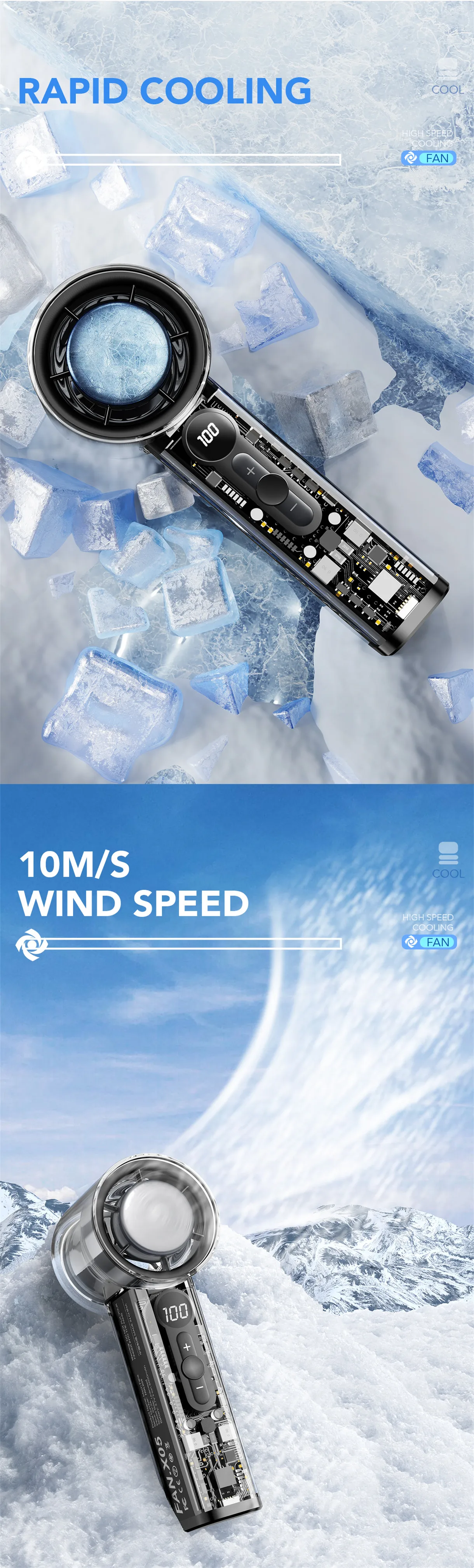 Description Picture 4 of itemIce Compress Portable Fan Semiconductor Refrigeration High-speed Fan USB Rechargeable Handheld Outdoor Turbo Fan Air Conditioner