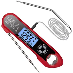 Waterproof Dual-Probe Digital Kitchen Thermometer with Rotating LCD and Alarm Function (Red)
