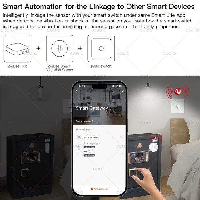 Zigbee Vibration Sensor With Tilt XYZ Axis Detection Real-Time Motion Shock Alarm Home Security Protection Support Zigbee2mqtt 2