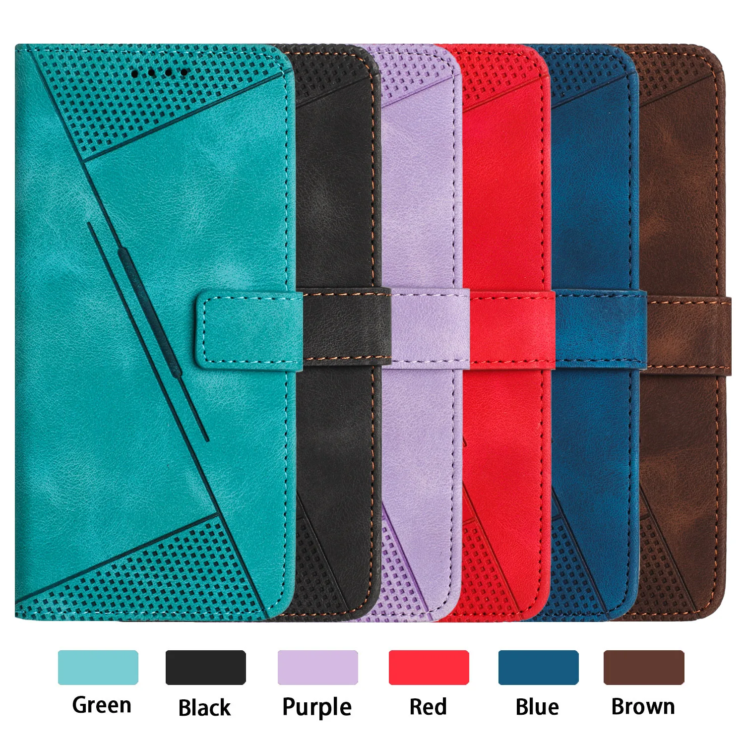 Leather Geometric Multi-Card Kickstand Magnetic Flip Phone Wallet Case