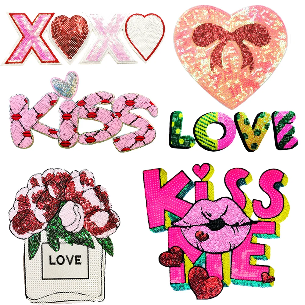 1PC Liebe Herz Santababy Pailletten Applikation Liebhaber Patches Eisen auf bestickt Patch für Kleidung Kleid Jeans T-Shirts Kostüm – Detail 1