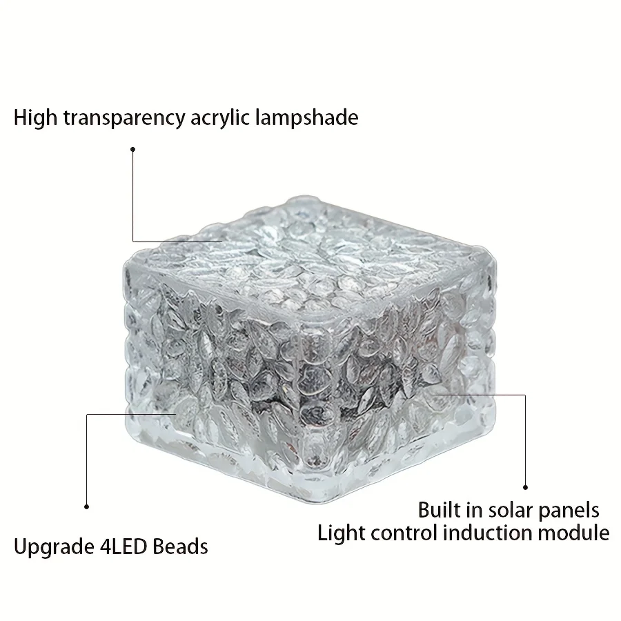 Solar Brick Lights Outdoor,  Landscape Path Lights, Solar Ground Lights  Party Outdoor Waterproof, Ice Rock Cube Lights 6