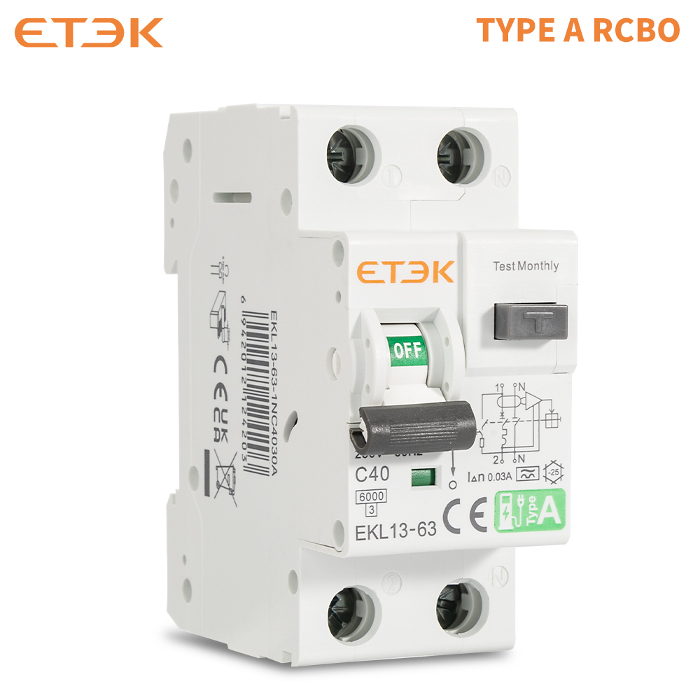 ETEK RCBO Low Voltage Residual Current Circuit Breaker A Type 30mA 2P(1P+N) Short Current Leakage Protection RCD
