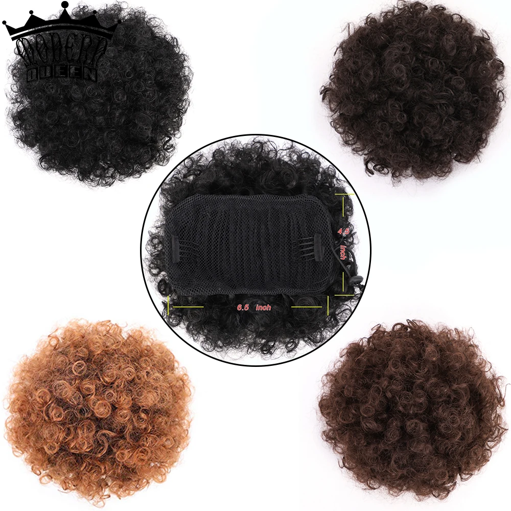 Synthetic Hair Puff Afro Short Kinky Curly Chignon Hair Bun Drawstring Ponytail Wrap Hairpiece Fake Hair Extensions for Women