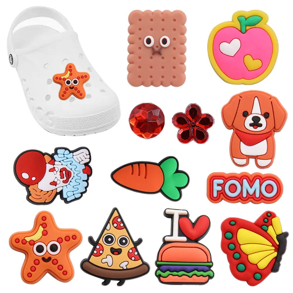 

1-12Pcs Butterfly Carrot Pizza Cake Strawberry PVC Shoe Charms Buckle Clog Decorations Fit Wristbands Croc Jibz Kids Party Gift