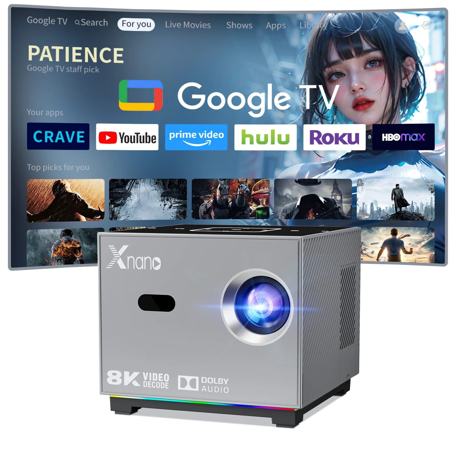 جهاز عرض Xnano 8K X3 محمول Android 9 Dual Wifi 190...