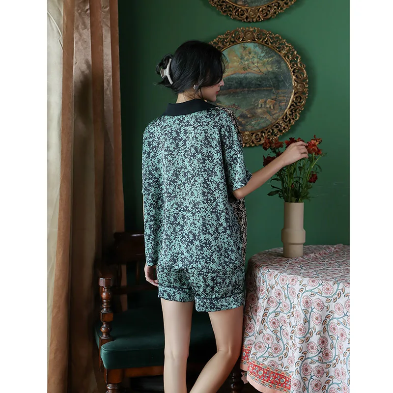 Floral pajamas women's shorts short-sleeved two-piece new fashion women pijama  سكسي نيك