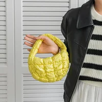 Fashion Mini Puffer Tote Bag Quilted Circle Phone Purse Elegant Purple Soft Nylon Padded Key Pouch Simple Trend Handbag - Image 4