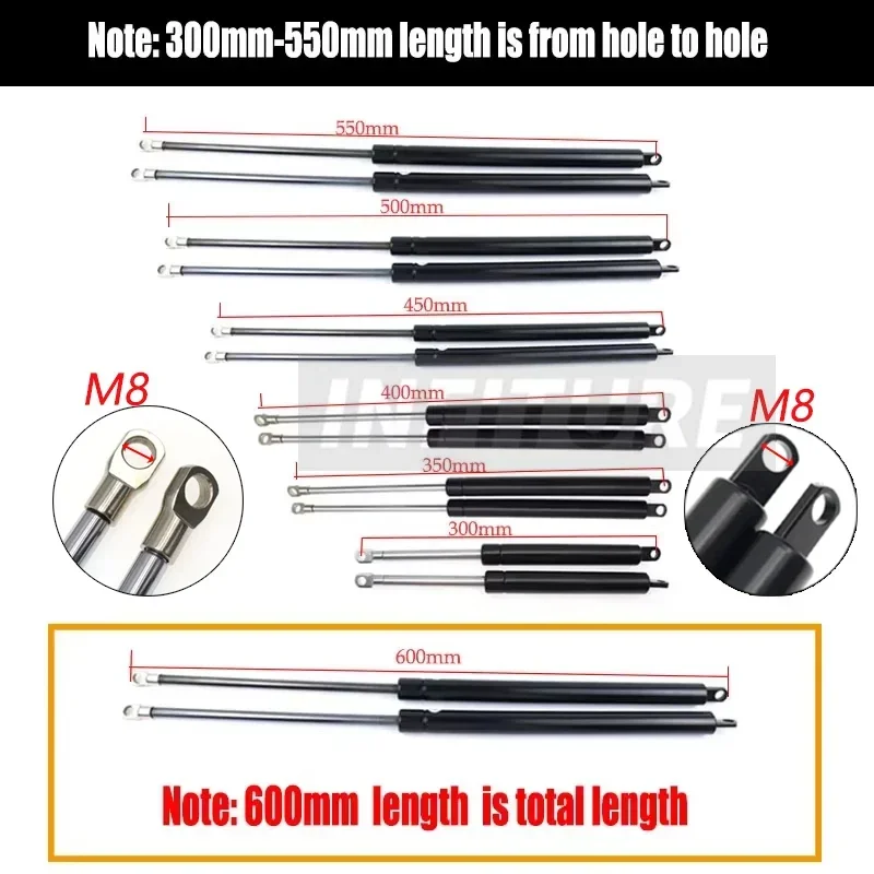 Gas spring gas strut fitting 1100N 2pcs 300-600mm Car Gas Struts Bonnet Hood Trunk Tailgate Shock Lift Strut Support Bar Gas Spring Bus Bed Truck Boat Window
