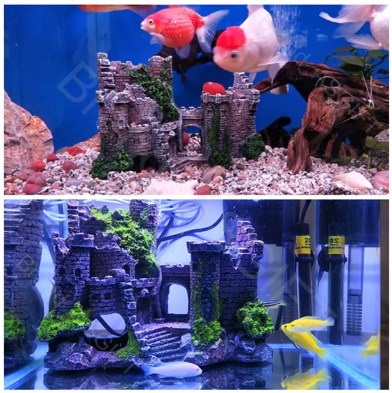 Aquarium Ancient Castle Decoration Resin Artificial Building Rocks Cave Aquarium Fish Tank Landscaping Ornament Decor fish tank ornaments fish tank decorations aquarium ornaments mini landscape ornaments