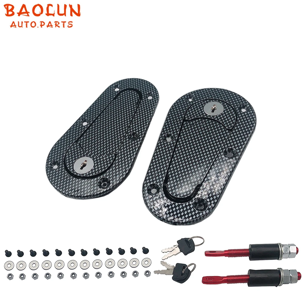 Baolun Universal Black/Carbon Racing Car Hood Pin Engine Bonnet Latch Lock Kit Refitting With Keys Hood Lock
