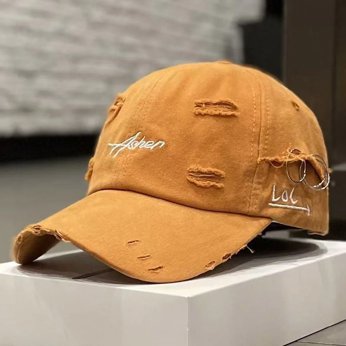 Cappellino da Baseball Unisex Asher con Ricamo e Anello in Metallo, Regolabile, per Primavera e Autunno, Casual, Protezione Solare