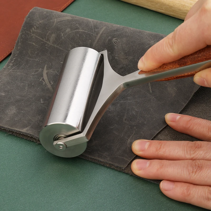 LMDZ 25/60/90mm Leather Roller Glue Edges Laminating Wheel Pear Wood Craft Handmade Smoother Creaser Tool Steel Iron Roll