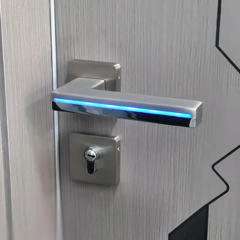 LED Light Interior Door Locks Handle Zinc Alloy Rosette and Plate Door Lever Set Wood Passage Lock For Bedroom led door lock set