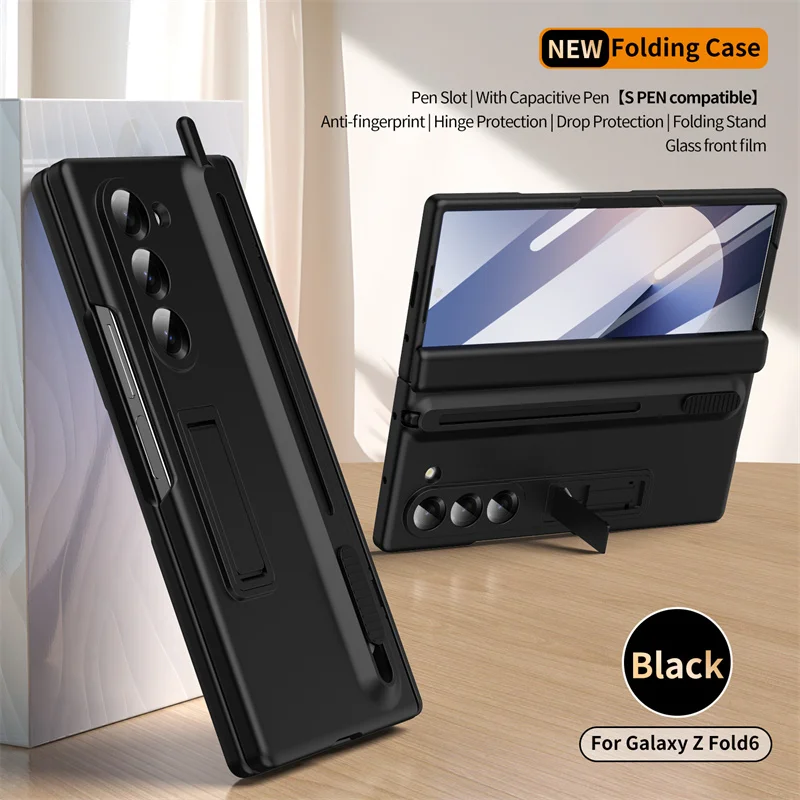 Luxury Hinge Protection Case with Stylus and Kickstand, Drop-Proof Cover