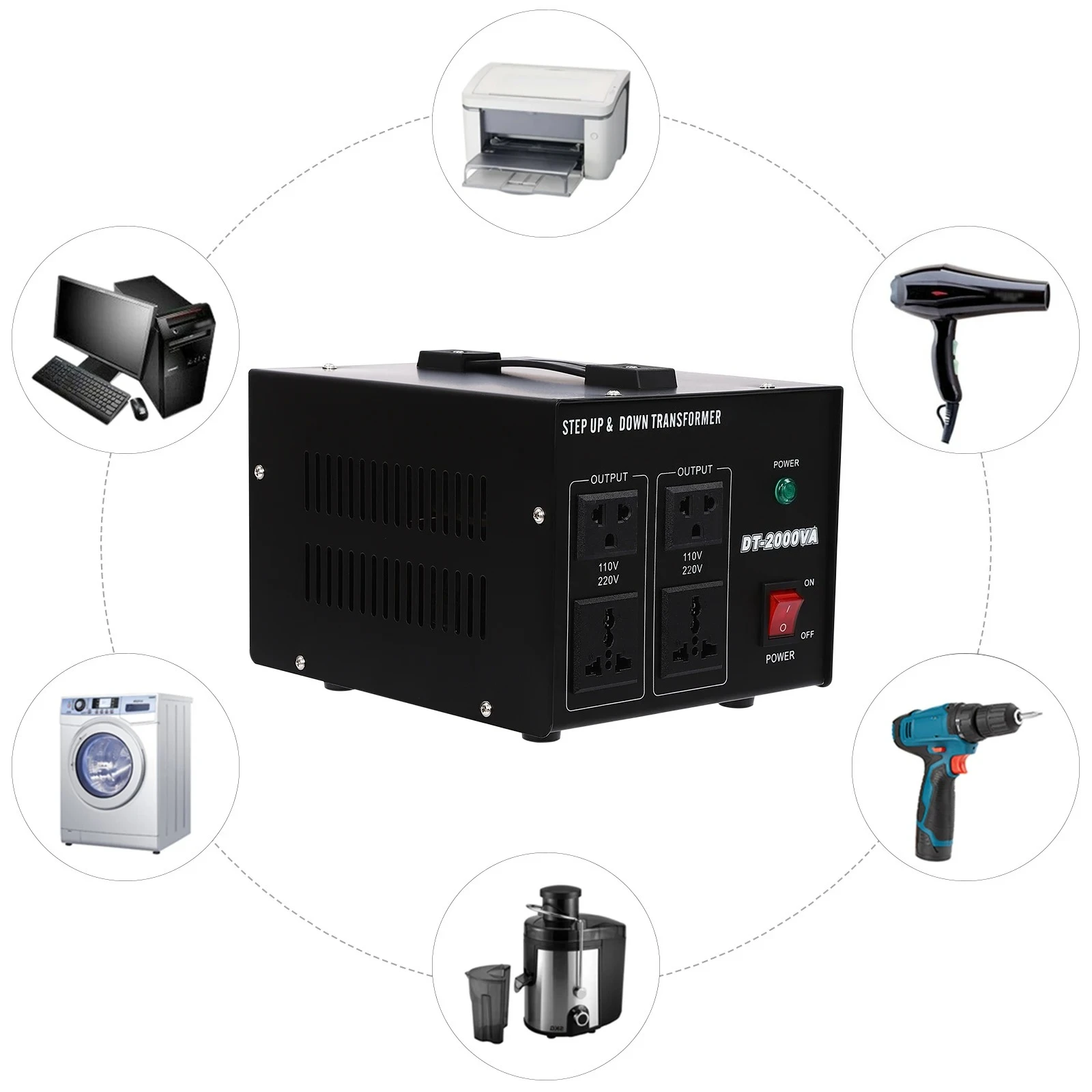 1000W-5000W 전압 변압기 스텝업/다운 전력 변환기 220V에서 110V로, 110V에서 220V로 가정용 기기용