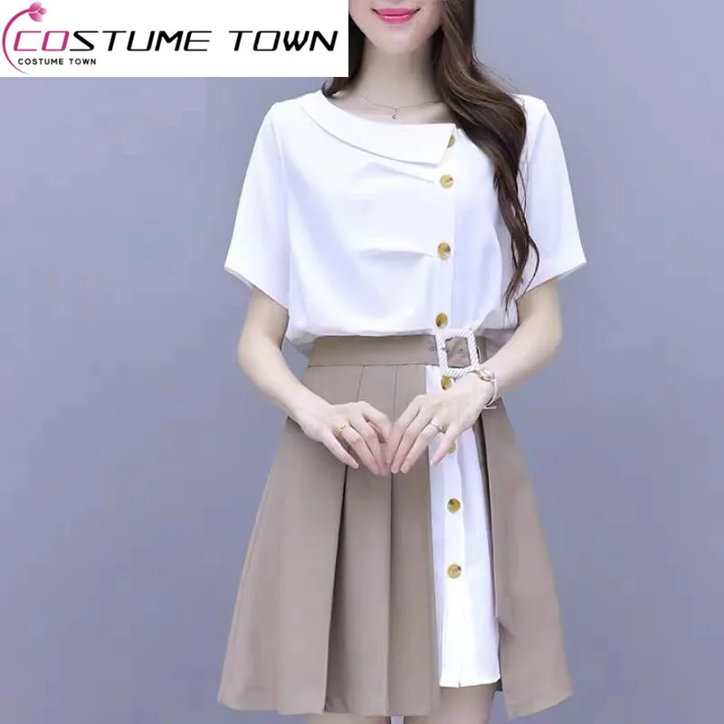 

Summer Women's Two Piece Set Temperament Shirt Dress Professional Light Mature Two Piece Set French Slim Fashion 2023 New