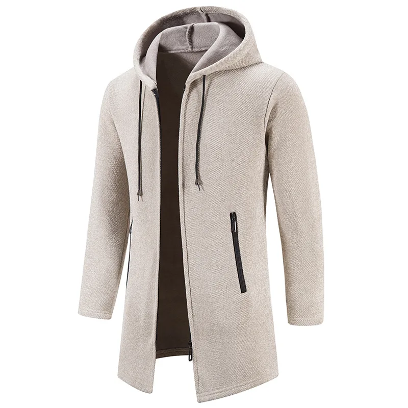 Men's knitted jacket with plush and thickened autumn youth handsome hooded sweater, zippered cardigan sweater, men's clothing