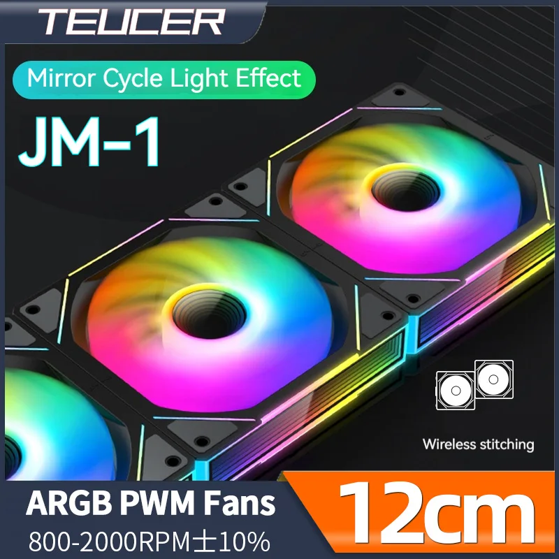 Teucer JM-1 PC Case Fan Mirror Cycle ARGB 120mm 12v/4Pin PWM Low Noise Chassis Water Cooling Ventilador Single Pack with Cable