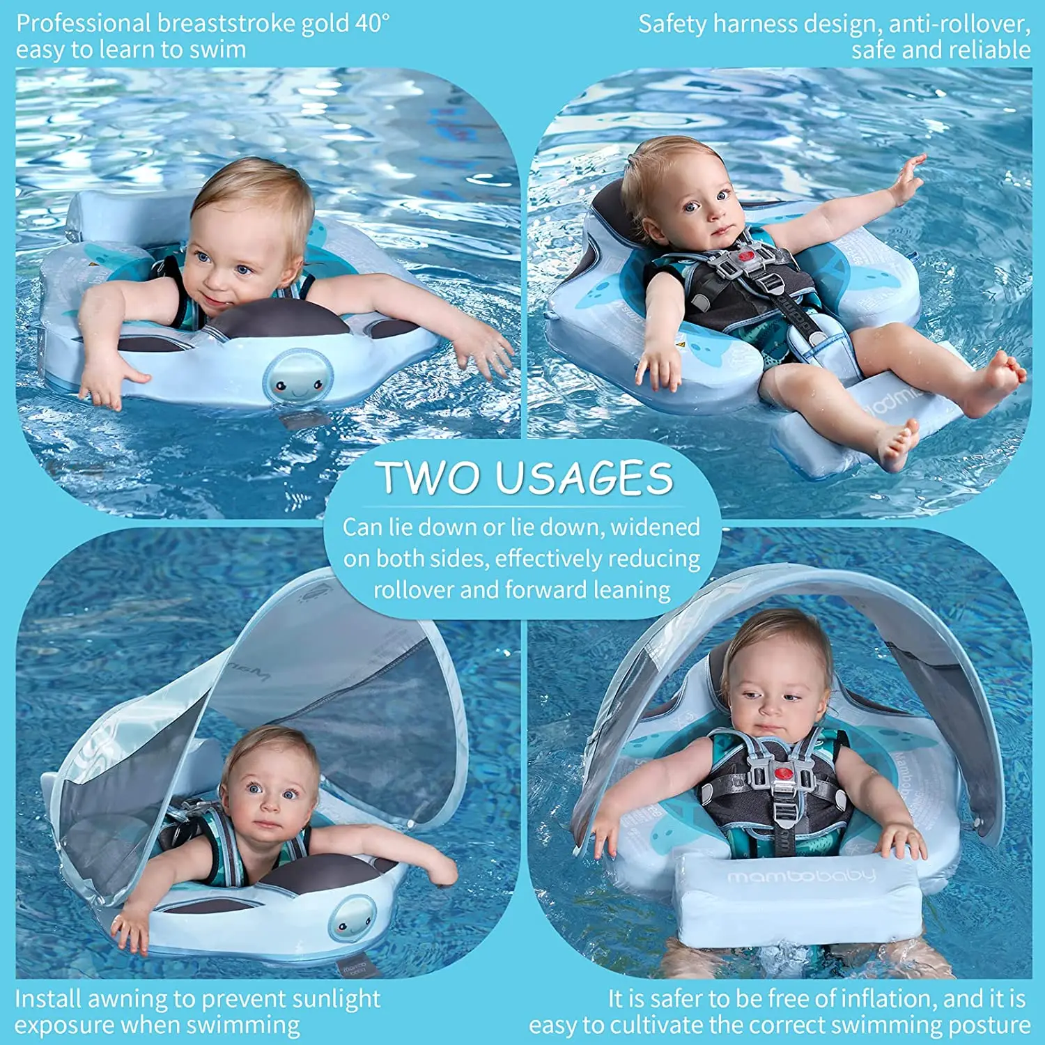 Non-inflatable Baby Solid Swimming Float Swim Trainer Pool Floats Swimming Ring Canopy Swim Ring For Infant Swimmers