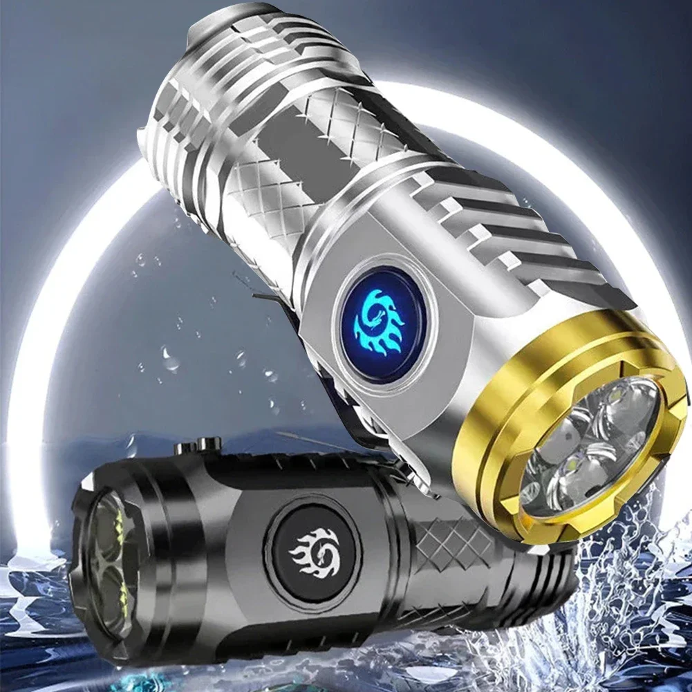 1-2Pcs Type-C Rechargeable Waterproof Flashlight Adjustable Brightness Flash Light Super Bright Powerful Handheld Flashlight